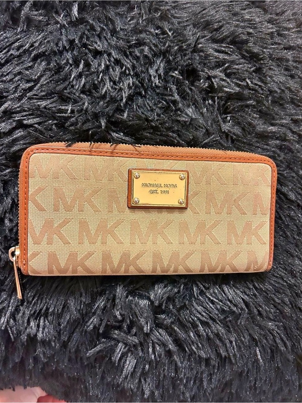 Michael Kors Tan Brown MK Logo Zip-Around Wallet